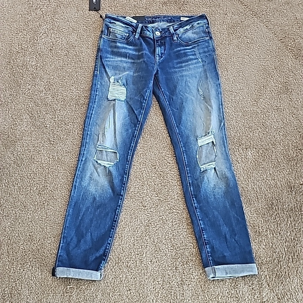 Mavi Emma Slim Boyfriend Distressed Denim Jean size 27 Exposed Knees